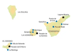 Karte der smart & small Kleingruppenreise auf den Kanaren. Die Reiseroute führt über die Inseln Teneriffa, El Hierro und La Gomera.