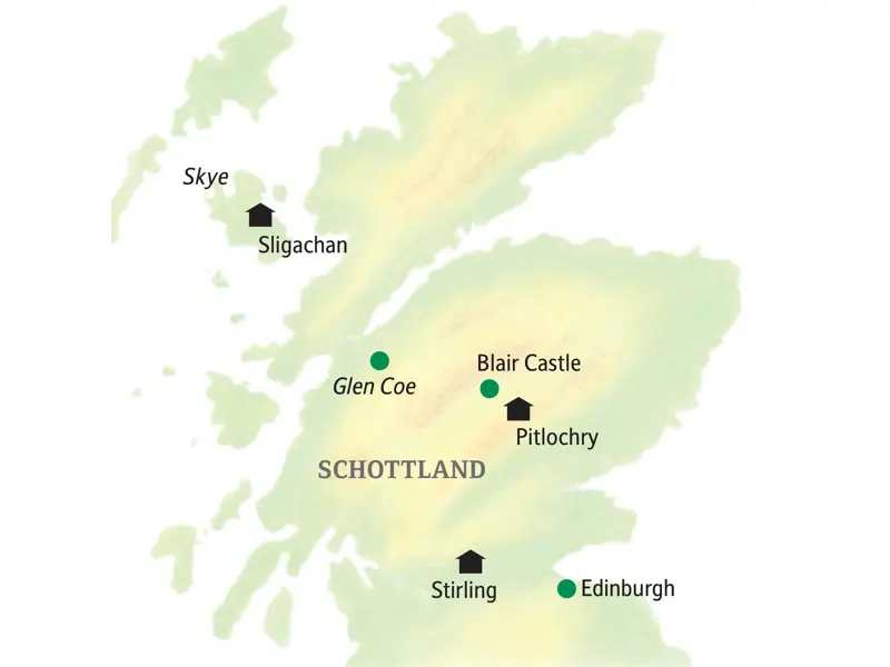 Reisekarte der Smart&Small-Reise von Studiosus mit Reiseleitung und kleiner Gruppe nach Schottland