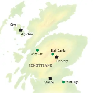 Reisekarte der Smart&Small-Reise von Studiosus mit Reiseleitung und kleiner Gruppe nach Schottland