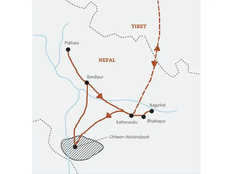Unsere Marco Polo Rundreise in Nepal startet in Kathmandu und führt zum Chitwan-Nationalpark, nach Pokhara, Bandipur und Nagarkot.