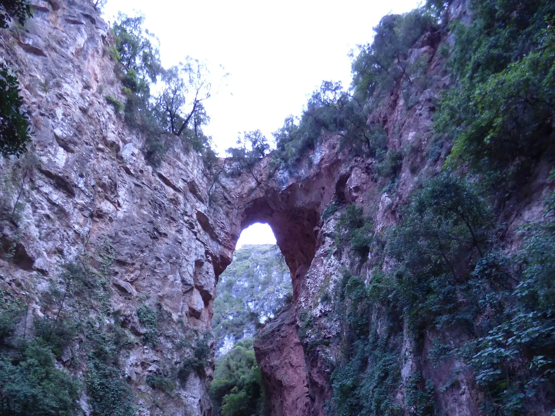 Imposante Naturbrücke, die Gottesbrücke, spannt sich bei Akchour über eine tiefe, bewachsene Schlucht im Rif-Gebirge.