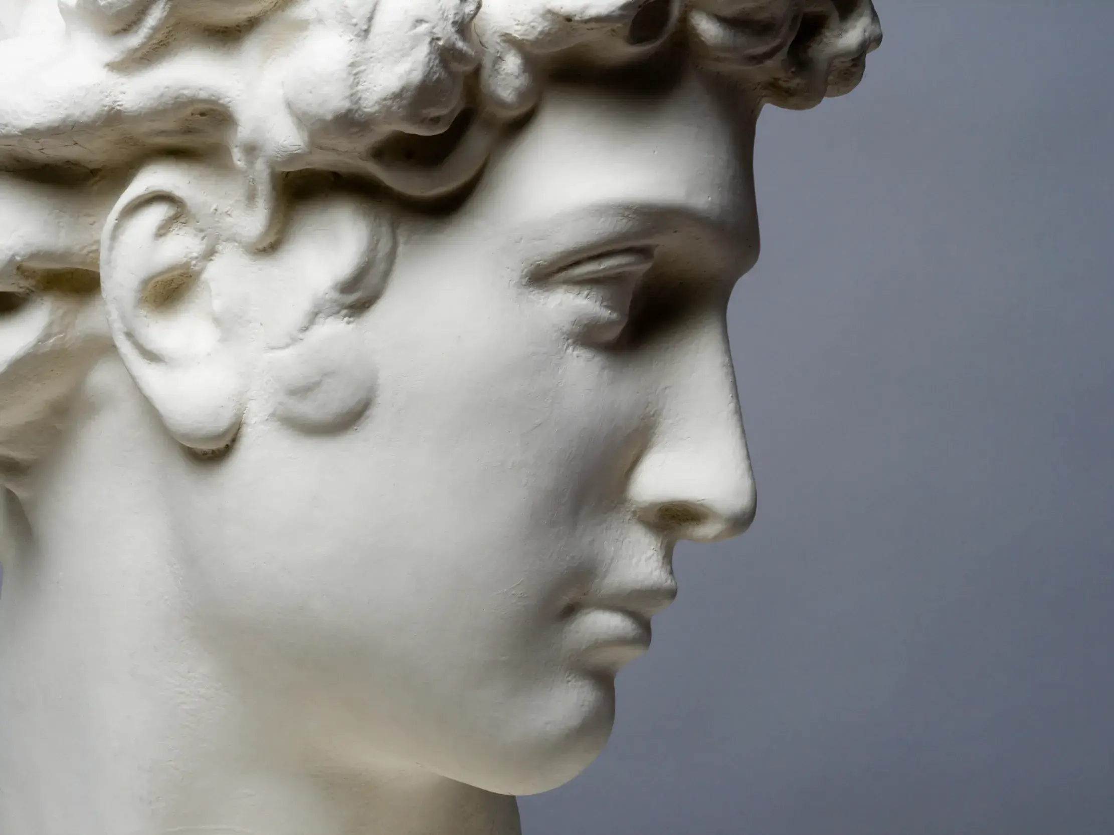 Nahaufnahme des Kopfes von Michelangelos David, ein Meisterwerk der Renaissance, besucht auf einer Studienreise in Florenz.