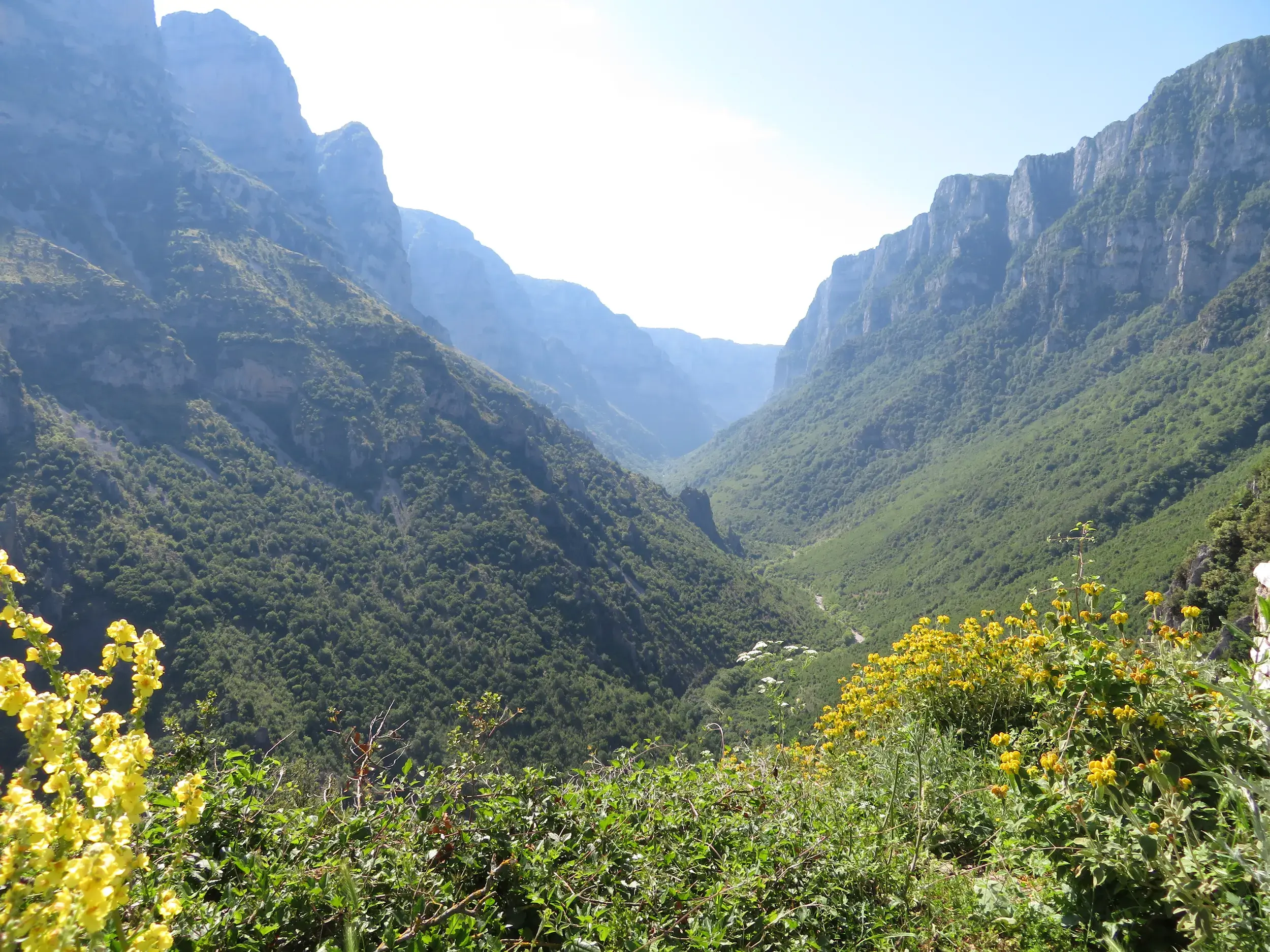 Atemberaubender Ausblick während einer Wanderung in die tiefgrüne Vikos-Schlucht in der Zagori-Region in Nordgriechenland.