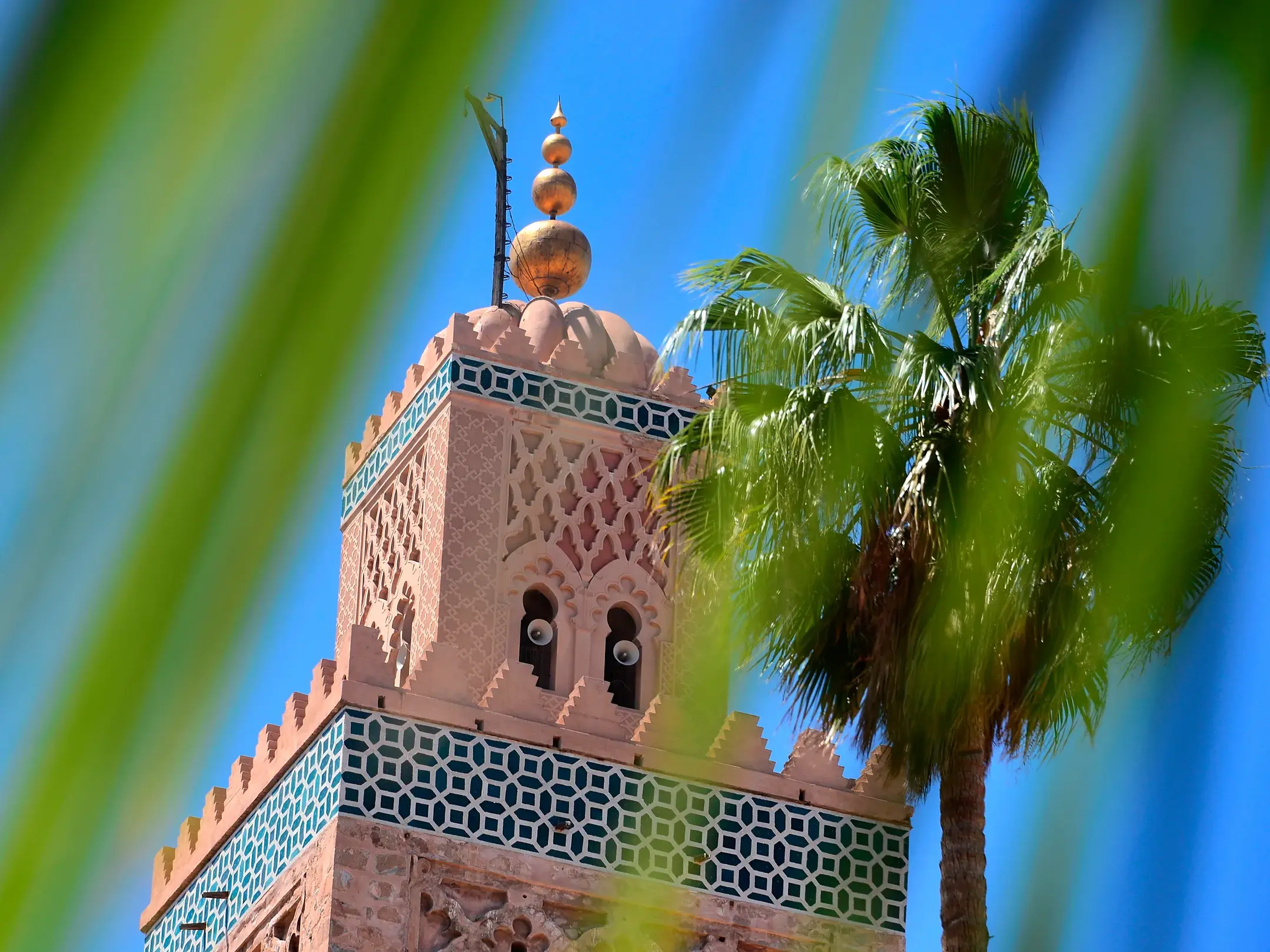 Das Minarett der Koutoubia-Moschee in Marrakesch.