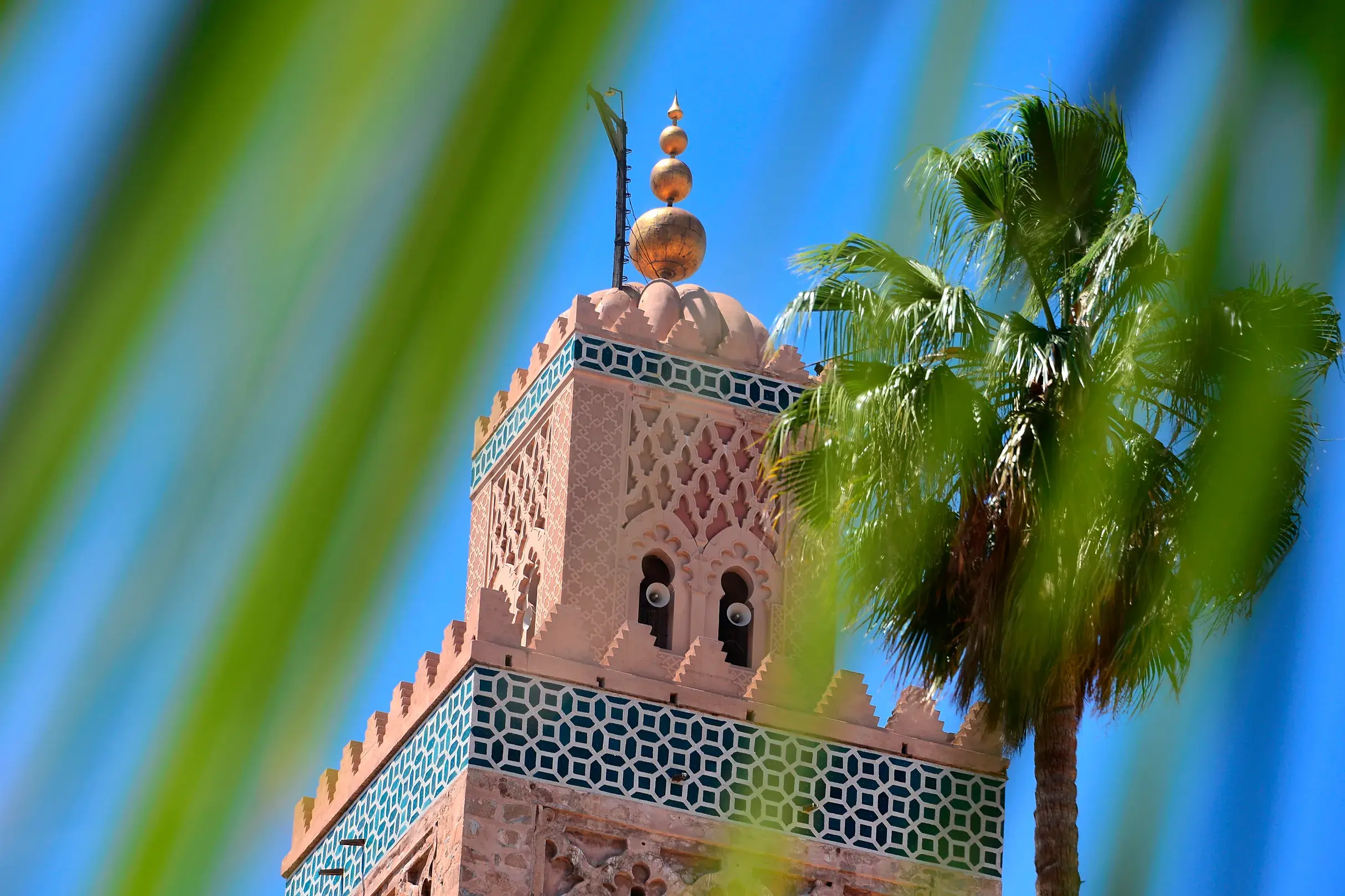 Das Minarett der Koutoubia-Moschee in Marrakesch.