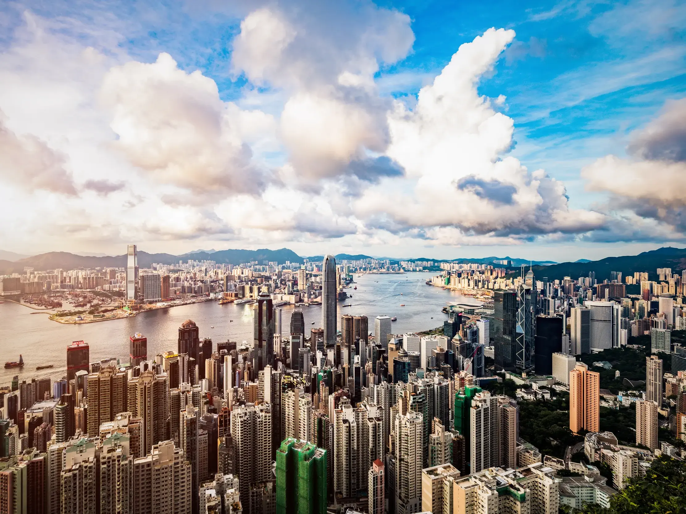 Blick vom Peak auf die Skyline von Hongkong am Ende der Chinarundreise
