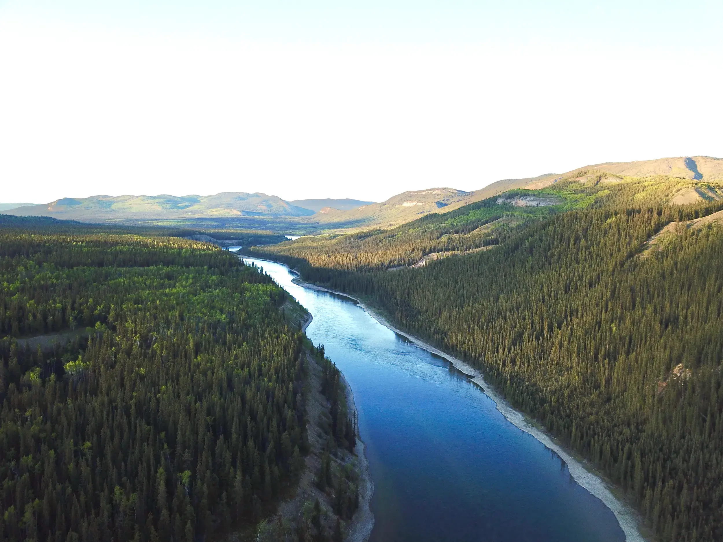 Der breite Yukon River schlängelt sich durch die unendlichen Nadelwälder Kanadas bei einer Wander- und Kanutrekking-Reise.