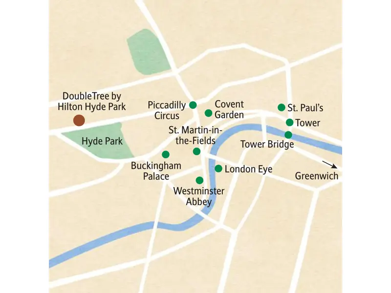 Stadtplan der Sehenswürdigkeiten und Erlebnisse auf der Studiosus-Family-Reise nach London