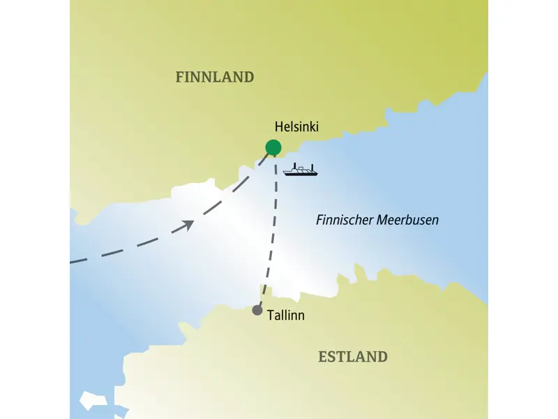 Karte der Singlereise: Der Urlaub für Singles und Alleinreisende führt von Helsinki in Finnland per Fähre nach Tallinn in Estland.