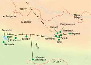 Unsere geführte Rundreise in Nepal führt von Kathmandu über den Chitwan-Nationalpark nach Pokhara und via Bandipur zurück.